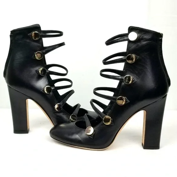 Jimmy Choo Venice black leather multi strap 100 MM pump size 7